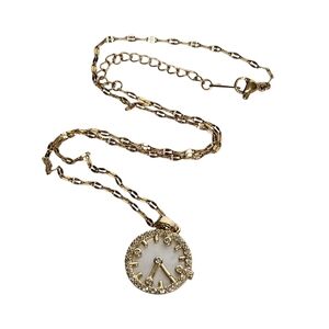 Elegant Gold and White Pendant Clock Necklace -Costume Jewelry